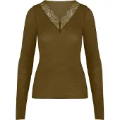 Hunkemoller super soft Spitzen-Shirt aus Kaschmir-Mix mit V-Ausschnit Grün