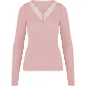 Hunkemoller super soft Spitzen-Shirt aus Kaschmir-Mix mit V-Ausschnit Rosa