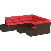 vidaXL Garten-Sofa-Set 9 stk. Beige und Rot Poly-Rattan