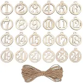 Dripio 24 Holz-Zahlen 1–24 für Adventskalender, runde Anhänger mit Juteschnur