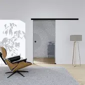 Hansaglas Glasschiebetür Sola 2 900 x 2050 mm Komplettset Schwarz Muschelgriff