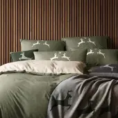 Elegante Soft-Flanell Bettwäsche Alpenchic Hirsche 155x220 cm + 80x80 cm | zirbe - grün