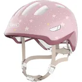 ABUS Kinderhelm Smiley 3.0 FL.ACE LED - mit Magnetverschluss, Rücklicht und Insektenschutz - Fahrradhelm für Kinder und Kleinkinder auf Laufrad, Fahrrad und im Kindersitz - rosa mit Sternen, Größe M