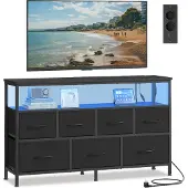 Songmics Kommode, 7 Schubladen, 1 Ablage, Sideboard mit Ladestation