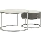 Mauro Ferretti Tavolini Greys, Set aus 2 Stück, 70x45 cm – 50x40 cm, Farbe: Silbergrau