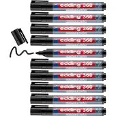 Edding Whiteboard Marker 360, Rundspitze, 10 Stück, schwarz