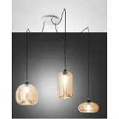 FABAS LUCE - Fiona LED-Hängeleuchter aus Metall und bernsteinfarbenem mundgeblasenem Glas 3496-47-125