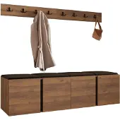 Mirjan 24 Garderoben-Set Orion VII, Garderobe mit Sitzbank mit 4 x Wandpanel 42x42 (Farbe: Nuss Warmia, Manila 04)