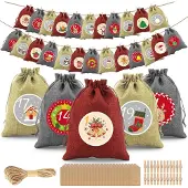 Dripio Adventskalender zum Befüllen, 24 Jutesäckchen, 18x13 cm, Weihnachtsdeko