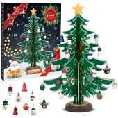 Dripio Mini Holz-Adventskalender Weihnachtsbaum mit 24 Ornamenten