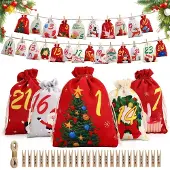 Dripio Adventskalender zum Befüllen, 24 Stoffbeutel, 13x18 & 10x15 cm