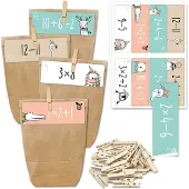 Dripio Adventskalender zum Befüllen, 24 Tüten, Zahlenaufkleber, Rechenaufgaben