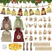 Dripio Adventskalender zum Befüllen, 24 Taschen, mit Lichterkette 2 m