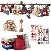 Dripio Adventskalender zum Befüllen, 24 Stoffbeutel mit Holzklammern