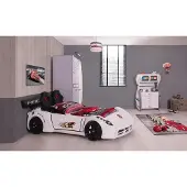 JVmoebel Autobett Rennwagen Kinderbett Sportwagen Weiß Racing Look