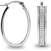 Bibei Damen Ovale Creolen aus 925 Sterling Silber mit Zirkonia BIPU087
