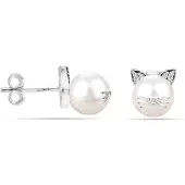 Bibei Damen Katzen-Perlenohrringe aus 925 Sterling Silber mit natürlichen Perlen BIPE046