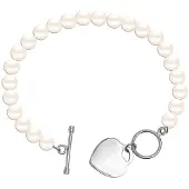 Bibei Damen Perlenarmband mit Herzanhänger, 925 Sterling Silber BIPU023