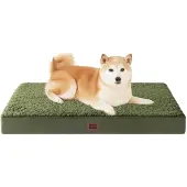 EHEYCIGA Orthopädisches Hundebett 91x68cm Grün Olive Sherpa-Stoff rutschfest waschbar