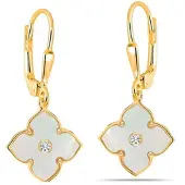 Bibei Damen Silberohrringe mit Goldbeschichtung, Kleeblatt-Design, Perlmutt und Zirkonia BIPE080