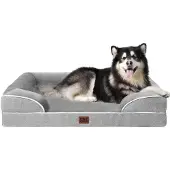 EHEYCIGA Orthopädisches Hundebett Grau 122x89cm mit Nackenrollen und wasserdichtem Boden
