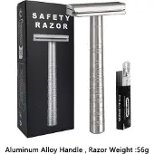 INF Edelstahl Rasierhobel mit Aluminiumgriff & 5 Klingen für Herren Silber