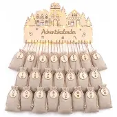 Dripio Adventskalender zum Befüllen, Holz, LED, 24 Jutesäckchen