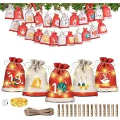 Insta24 Adventskalender zum Befüllen 24 Stoffbeutel Holzklammern Jute-Kordel Lichterkette