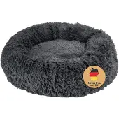 Intirilife flauschiges Plüsch Haustierbett in Dunkel Grau Durchmesser 60 cm - Weiches rundes rutschfestes Hundebett Katzenbett Kissen komfortables Hundesofa Katzensofa für Hunde und Katzen
