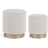 Natur24 2er Set Pouf Zoya 37 x 37 x 42 cm MDF Esche Polyester Grau Natur