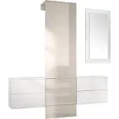 Vladon Garderobe Wandgarderobe Carlton Set 3, Germany, Korpus in Weiß matt / Paneel in Sandgrau Hochglanz