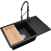 Brado Granitspüle ZIRCON 8010 Einbeckenspüle mit Schneidebrett, Siphon und Küchenarmatur