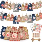 Dripio Adventskalender zum Befüllen, 24 Beutel, Weihnachtsmotive, DIY