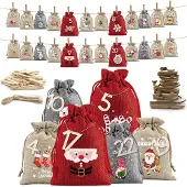 Dripio Adventskalender zum Befüllen, 24 Beutel, 2 Größen, DIY, mit Holzkarten