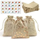 Dripio Adventskalender 24er Set Jutesäckchen mit Kordelzug Gold 10x15 cm