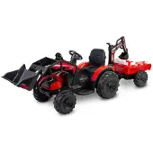 Toyz Hercules Elektro-Kindertraktor rot mit Frontlader, Baggerarm und Anhänger
