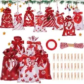 Dripio 24 Adventskalenderbeutel zum Befüllen, rot, mit Zahlen 1–24