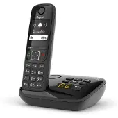 Gigaset AS690A, Analoges/DECT-Telefon, Kabelloses Mobilteil, Freisprecheinrichtung, 100 Eintragungen, Anrufer-Identifikation, Schwarz