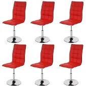 Mendler 6er-Set Esszimmerstuhl HWC-C41, Stuhl Küchenstuhl, höhenverstellbar drehbar, Kunstleder - rot