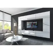 Furnitech S7 Modernes Wohnzimmer Wohnwnd Wohnschrank Schrankwand Möbel S7-HG-W-2 (Möbel ohne LED)