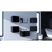 Furnitech ALIUS 29 Badezimmer Bademöbel Badeschränke Spiegel Set (Möbel ohne LED, Schwarz)