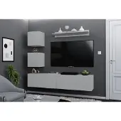 Furnitech Wohnwand M30 Pura 182 cm Mausgrau TV Schrank mit Push-to-Open M30-25POP-M10