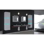 Furnitech ALIUS 16 Badezimmer Bademöbel Badeschränke Spiegel Set (Möbel ohne LED, Weiß)