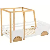 Selius Kinderbett mit MDF-Rollen, 90x200 cm - Weißer Kiefernholzrahmen