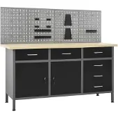 Selius Werkbank – Werkplatte – Arbeitsbank – Arbeitsplatz – Werkstation – Braun – 6 Schubladen mit Kugelstoßlagern