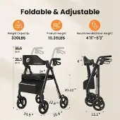 Selius Rollator – Gehhilfe – Laufradgestützte Gehhilfe – Mobile Hilfsmittel – Gehhilfe – Klappbar – Aluminiumrahmen