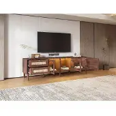 Selius TV-Möbel 180 cm – Rattan-Schubladen – Glaselemente – Metallrahmen – Wohnzimmermöbel