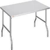 Selius Arbeitstisch – Edelstahl-Werkbank – Edelstahlplatte – Küchentisch – Klappbarer Arbeitstisch – Edelstahl 201 – 122x61 cm