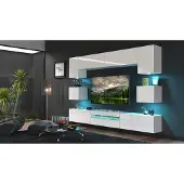 Furnitech Wohnwand Wohnzimmer - Wohnzimmer Schrankwand (Besta GAN1-17W-HG21 1B)