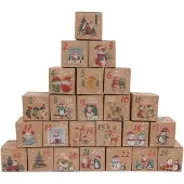OCreon Adventskalender zum Befüllen – 24 Adventskalenderboxen – Schöne Geschenktüten – Weihnachtsboxen mit Motiven (beige-E)